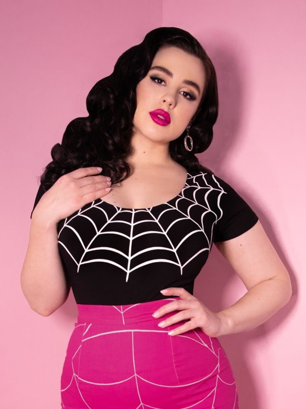 Vixen by Micheline Pitt Black Top with White Spiderweb Yoke Deadstock